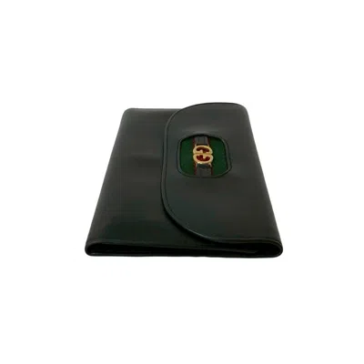 Pre-owned Gucci Black Green Red Color Leather Long Wallet (tri-fold) () In Multi