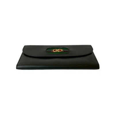 Pre-owned Gucci Black Green Red Color Leather Long Wallet (tri-fold) () In Multi