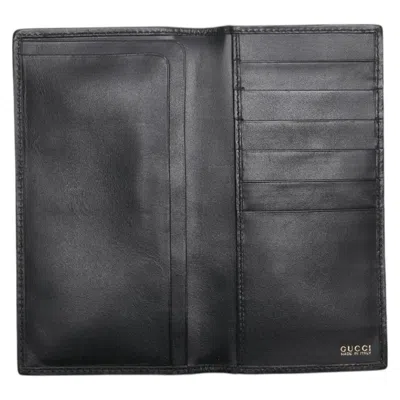 Pre-owned Gucci Black Leather Canvas Long Bill Wallet (bi-fold) ()