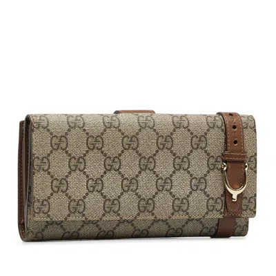 Pre-owned Gucci Gg Supreme Beige Brown Gg Supreme Wallet (bi-fold) ()