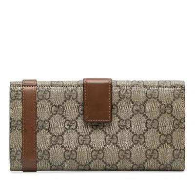 Pre-owned Gucci Gg Supreme Beige Brown Gg Supreme Wallet (bi-fold) ()