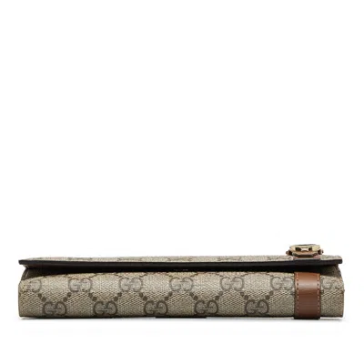 Pre-owned Gucci Gg Supreme Beige Brown Gg Supreme Wallet (bi-fold) ()