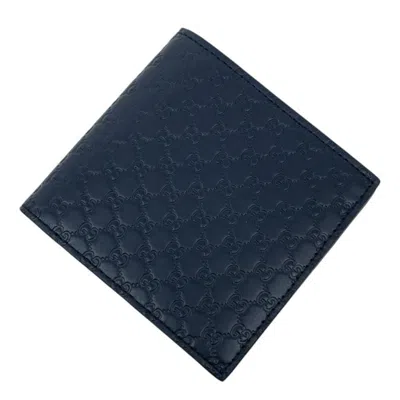 Pre-owned Gucci Navy Leather Wallet (bi-fold) () In Blue