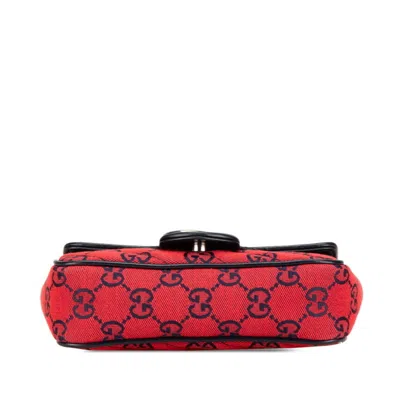 Pre-owned Gucci Navy Red Color Canvas Leather Shoulder Bag ()