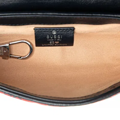 Pre-owned Gucci Navy Red Color Canvas Leather Shoulder Bag ()