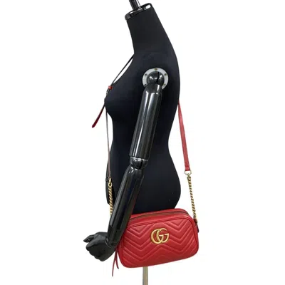 Pre-owned Gucci Red Color Leather Pochette Shoulder Bag ()
