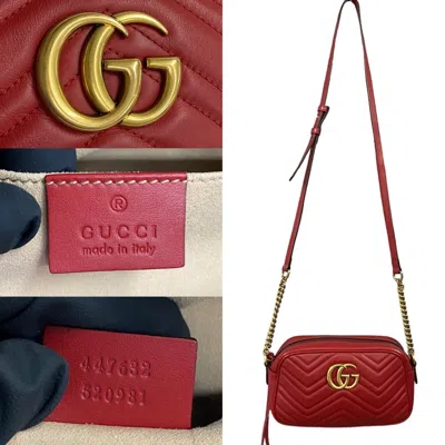 Pre-owned Gucci Red Color Leather Pochette Shoulder Bag ()