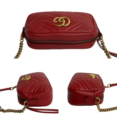 Pre-owned Gucci Red Color Leather Pochette Shoulder Bag ()