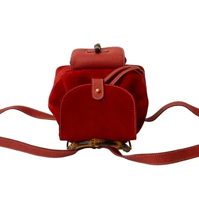 Pre-owned Gucci Red Color Suede Leather Backpack Shoulder Bag ()