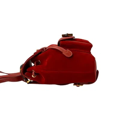 Pre-owned Gucci Red Color Suede Leather Backpack Shoulder Bag ()