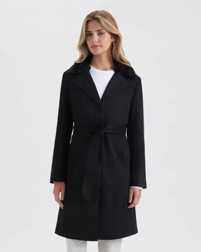 Ellen Tracy Women's Faux Suede Trench With Detachable Fur Collar In Black