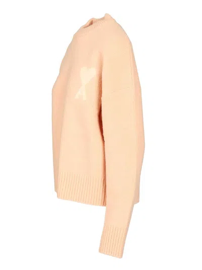 Ami Alexandre Mattiussi Ami Paris Powder Pink Wool Blend Sweater Ami De Coeur Men