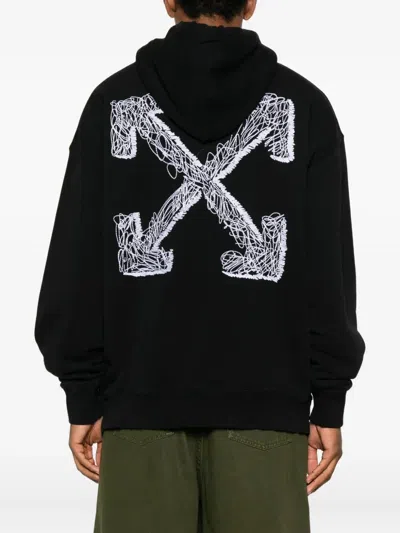 Off-white Spray Helvetica Logo-embroidered Hoodie In Black