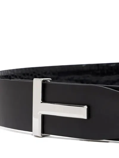 Tom Ford Reversible Crocodile Effect Belt With Metallic Buckle