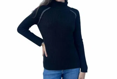 Elliott Lauren Mock Neck Sweater With Chain Detail In Black In Black