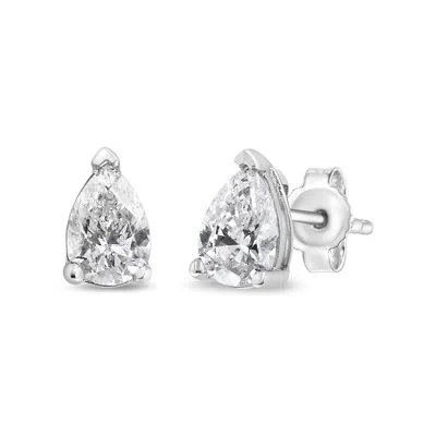 Haus Of Brilliance 14k White Gold Pear Shape Solitaire Lab Grown Diamond Stud Earrings In Metallic