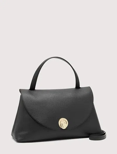 Coccinelle Black Foldover Top Handbag With Clasp Fastening And Zip Pocket In Black