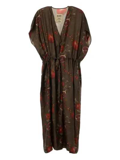 Uma Wang Printed Drawstring Dress In Brown