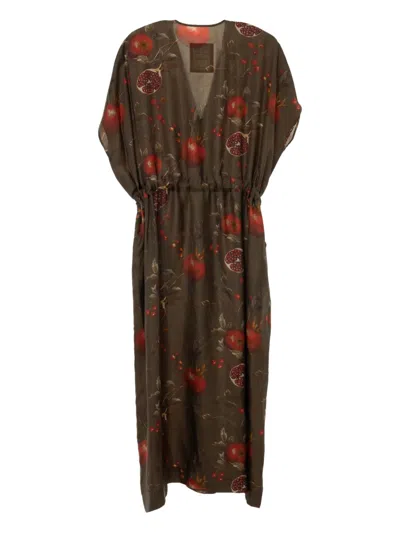 Uma Wang Printed Drawstring Dress In Brown