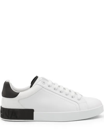 Dolce & Gabbana Portifano Panelled Leather Sneakers In White