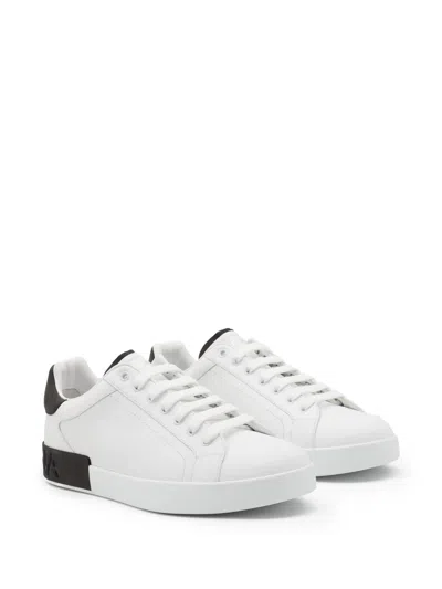 Dolce & Gabbana Portifano Panelled Leather Sneakers In White