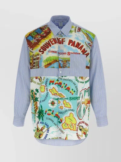 Comme Des Garçons Patterned Insert Cotton Poplin Shirt With Asymmetric Hem In Multi