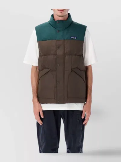 Patagonia Quilted Sleeveless High Collar Vest In Brown