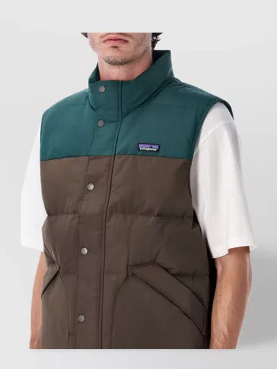 Patagonia Quilted Sleeveless High Collar Vest In Brown