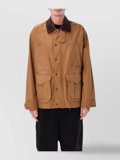 Junya Watanabe Cotton Canvas Jacket With Wool Back Insert And Corduroy Collar In Brown