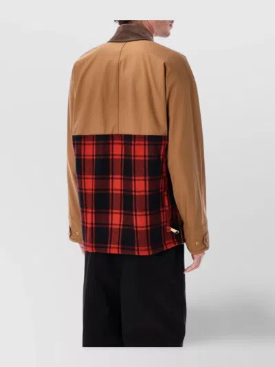 Junya Watanabe Cotton Canvas Jacket With Wool Back Insert And Corduroy Collar In Brown