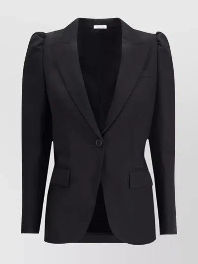 Alexander Mcqueen Tailored Jacket With Notched Lapels And Padded Shoulders In Black