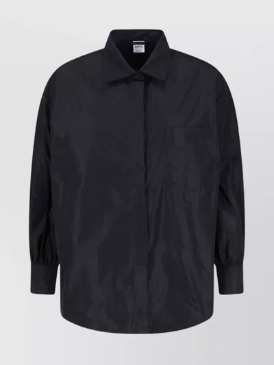 Aspesi Timeless Black Shirt With Pointed Collar And Curved Hemline In Black