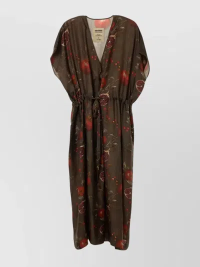 Uma Wang Pomegranate Print A-line Dress V-neck In Brown