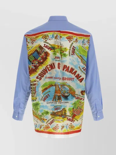 Comme Des Garçons Asymmetric Hem Shirt With Vibrant Landmark Prints In Multi