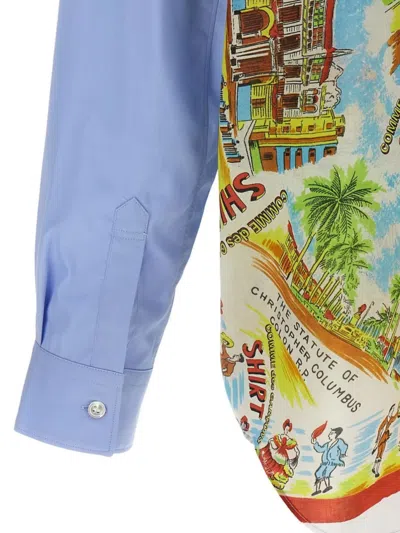 Comme Des Garçons Asymmetric Hem Shirt With Vibrant Landmark Prints In Multi
