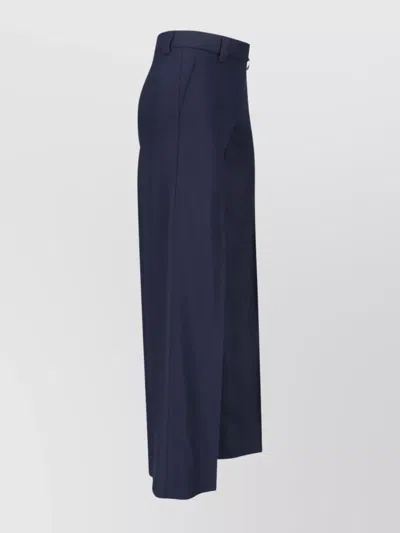 Incotex Wide-leg Virgin Wool Trousers With Mid-rise Waist And Tailored Finish In Blue