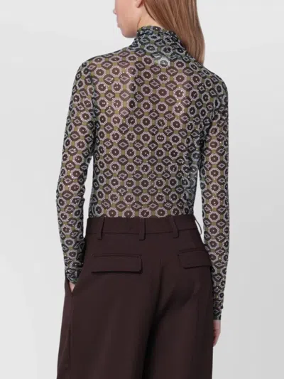Dries Van Noten Semi-transparent Brown Print Turtleneck Jumper In Black