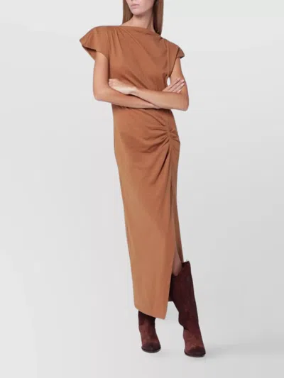 Isabel Marant Nadela Midi Dress With Side Slit In Brown