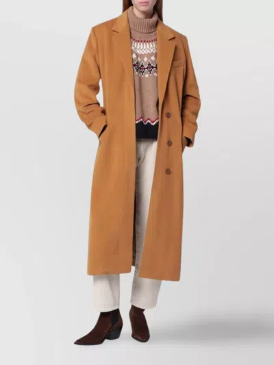 Isabel Marant Long Wool Blend Coat With Notched Lapels In Brown
