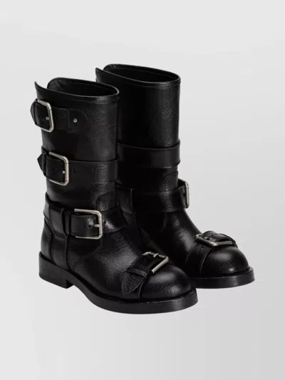 Dolce & Gabbana Black Leather Boots With Straps In Multi