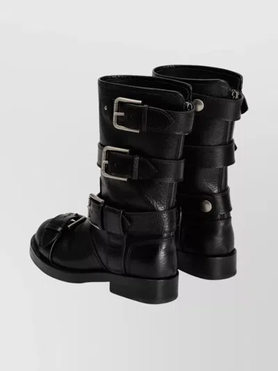 Dolce & Gabbana Black Leather Boots With Straps In Multi
