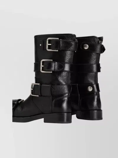 Dolce & Gabbana Black Leather Boots With Straps In Multi