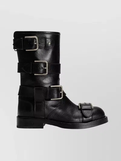 Dolce & Gabbana Black Leather Boots With Straps In Multi