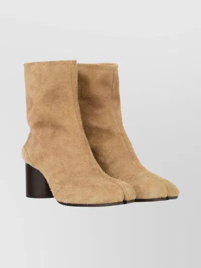 Maison Margiela Square Toe Suede Ankle Block Heel Boots In Neutral