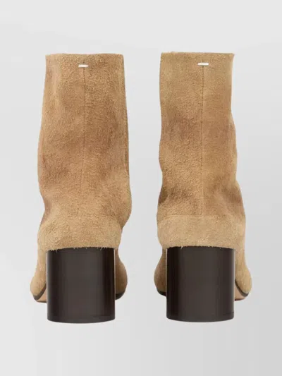 Maison Margiela Square Toe Suede Ankle Block Heel Boots In Neutral