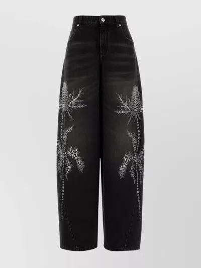 Blumarine Black Jeans With Belt Loops And Embroidery On The Front In Denim Woman In Black
