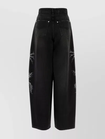 Blumarine Black Jeans With Belt Loops And Embroidery On The Front In Denim Woman In Black