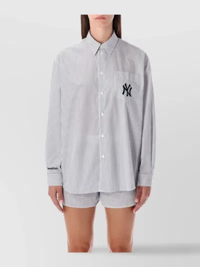 Sporty And Rich Oversized Striped Shirt Chest Pocket In Gray