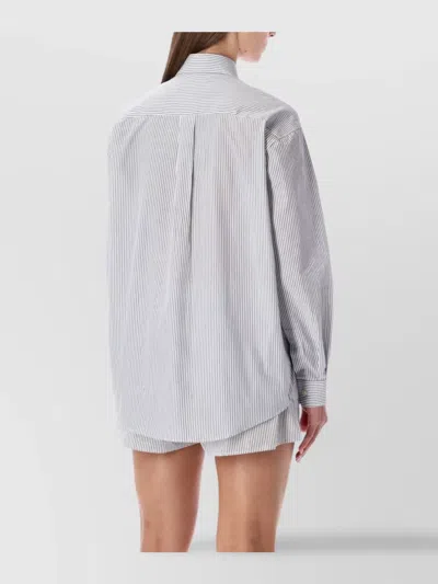 Sporty And Rich Oversized Striped Shirt Chest Pocket In Gray