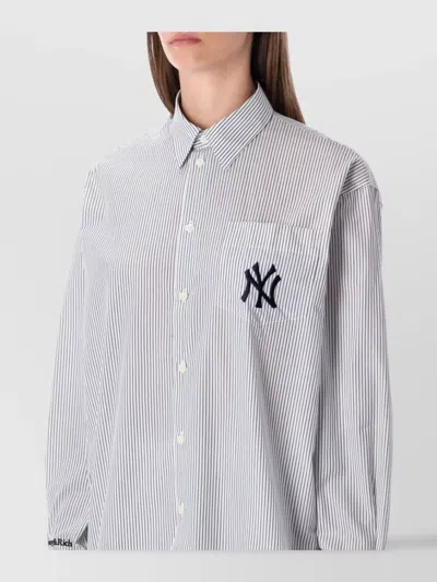 Sporty And Rich Oversized Striped Shirt Chest Pocket In Gray